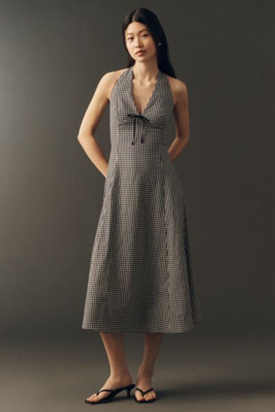 Elodie Cotton V-Neck Halter Midi Dress