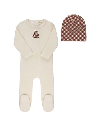 Ely's & Co. Ely's & Co. Unisex Velour Plaid Bear Collection Footie + Beanie
