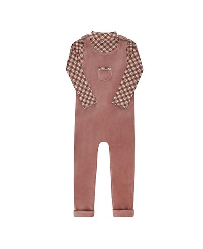 Ely's & Co. Ely's & Co. Unisex Velour Plaid Bear Collection Overalls and Turtleneck