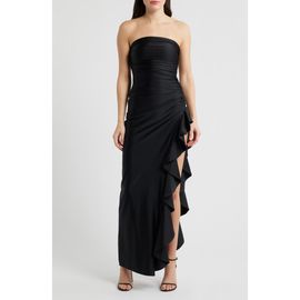 Emerald Sundae Emerald Sundae Shirred Ruffle Strapless Gown