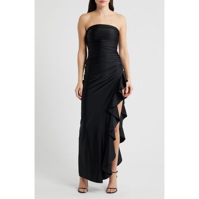 Emerald Sundae Emerald Sundae Shirred Ruffle Strapless Gown