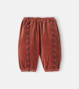Emile et Ida Emile et Ida Baby floral embroidered cotton velvet pants