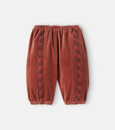 Emile et Ida Emile et Ida Baby floral embroidered cotton velvet pants