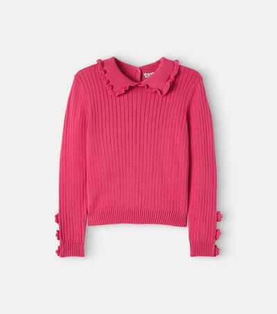 Emile et Ida Emile et Ida Floral-appliqué ribbed-knit cotton sweater