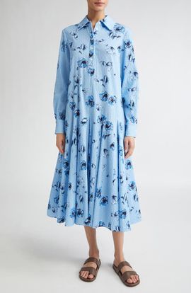 Emilia Wickstead Emilia Wickstead Marione Floral Swiss Dot Long Sleeve Seersucker Shirtdress