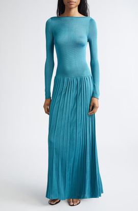 EMILY DAWN LONG EMILY DAWN LONG Kingsley Pleated Long Sleeve Column Dress
