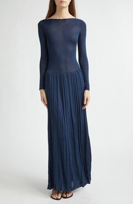 EMILY DAWN LONG EMILY DAWN LONG Kingsley Pleated Long Sleeve Drop Waist Column Dress