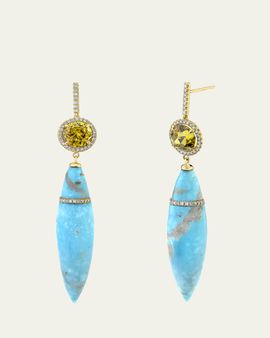 Emily P. Wheeler 18K Yellow Gold Persian Turquoise Earrings with Andradite Garnets and Diamonds