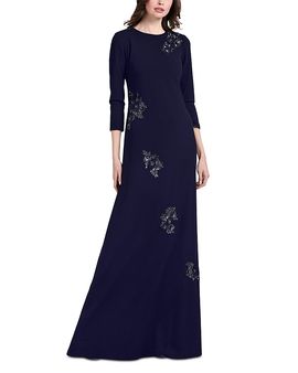 Emily Shalant Emily Shalant Beaded Flower Stretch Crepe Gown