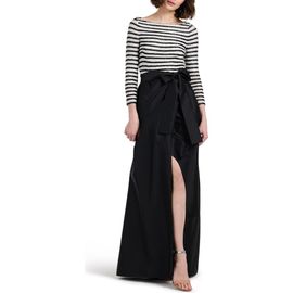 EMILY SHALANT EMILY SHALANT Beaded Stripe Mixed Media Taffeta Gown