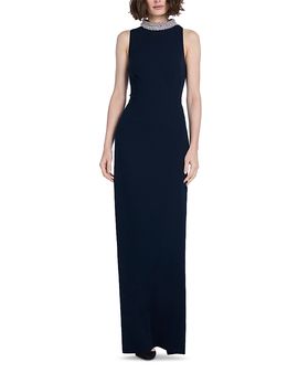 Emily Shalant Emily Shalant Braided Crystal Mock Neck Stretch Crepe Gown