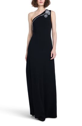 EMILY SHALANT EMILY SHALANT Crystal One-Shoulder Stretch Crepe Gown