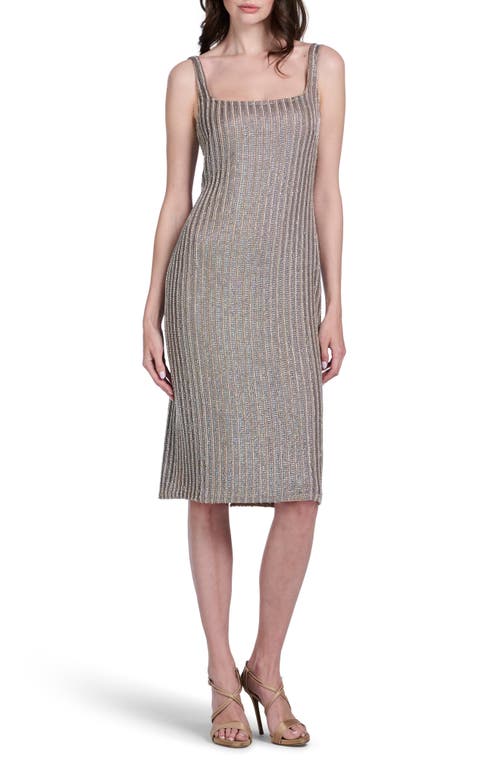 EMILY SHALANT EMILY SHALANT Crystal Stripe Cocktail Sheath Midi Dress