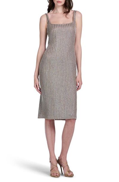 EMILY SHALANT EMILY SHALANT Crystal Stripe Cocktail Sheath Midi Dress