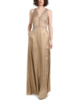 Emily Shalant Emily Shalant Foiled Chiffon V Neck Gown