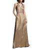 Emily Shalant Emily Shalant Foiled Chiffon V Neck Gown - 5