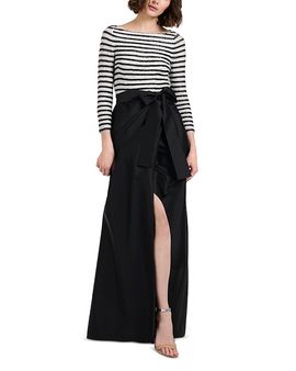 Emily Shalant Emily Shalant Mixed Media Embellished Tie Waist Gown