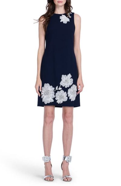 EMILY SHALANT EMILY SHALANT Placed Beaded Floral Appliqué Cocktail Sheath Dress