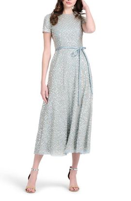 EMILY SHALANT EMILY SHALANT Sequin Encrusted Translucent Tie Waist Cocktail Dress