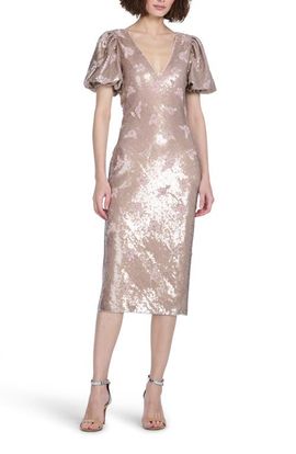 EMILY SHALANT EMILY SHALANT Stretch Sequin Floral Cocktail Midi Dress