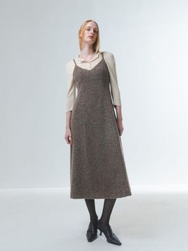 Emin & Paul Felted Wool Elegant Neckline Dress [Brown]