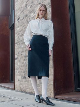 Emin & Paul Front Pocket H-line Wool Cashmere Skirt [Navy]