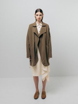 Emin & Paul Modal Mid-Length Curved Seam Coat [Khaki]
