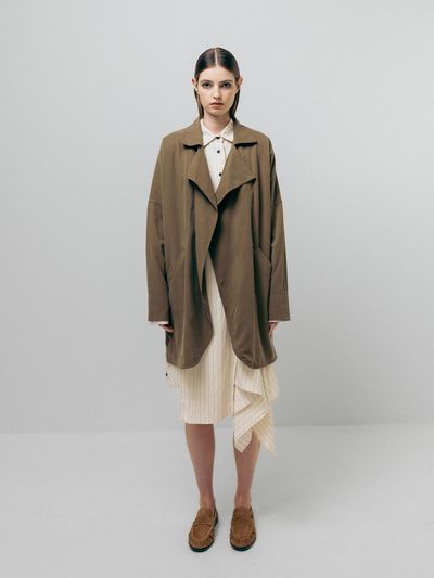 Emin & Paul Modal Mid-Length Curved Seam Coat [Khaki]