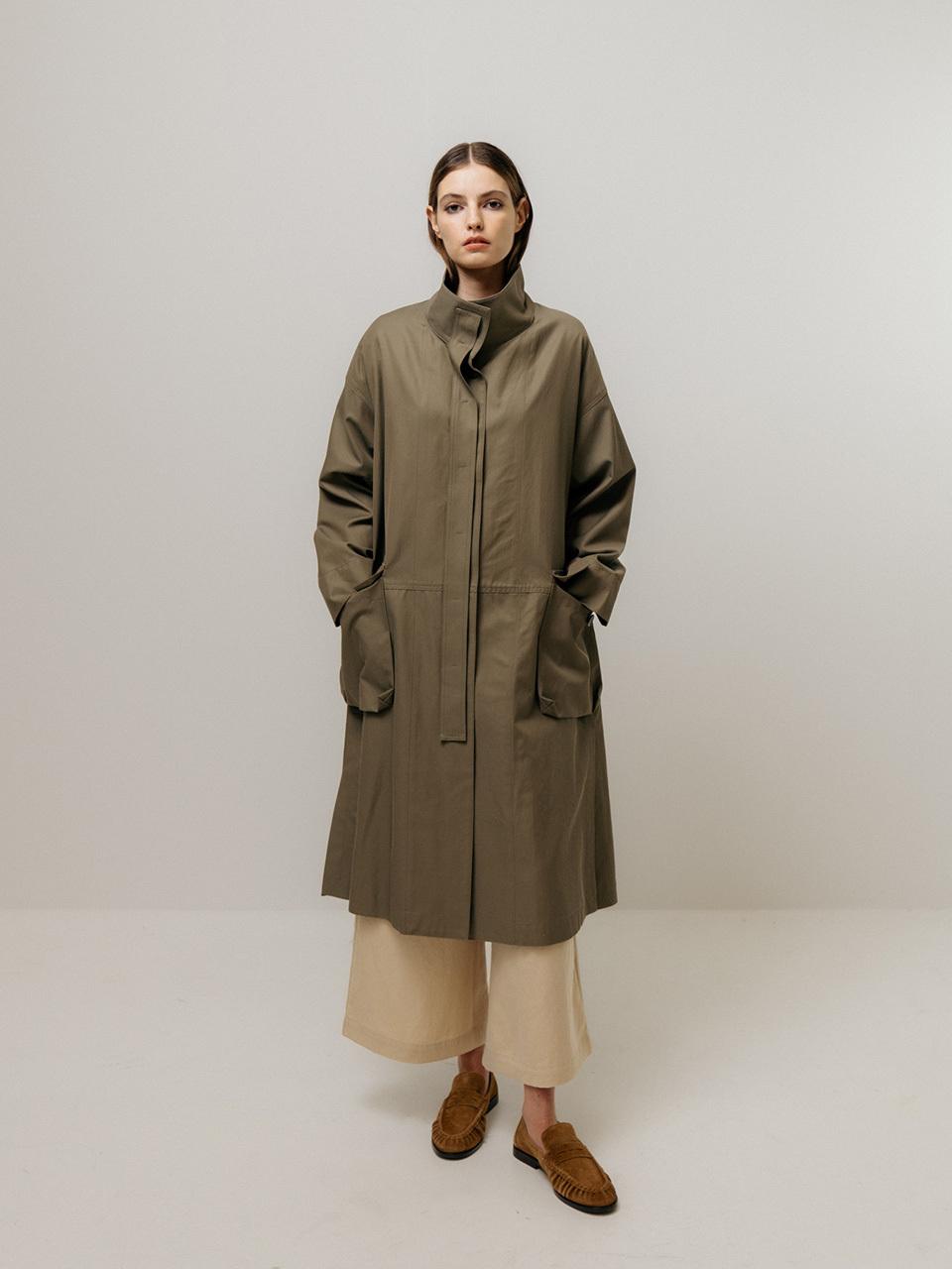 Emin & Paul Oversized Cotton-Viscose Mac Coat [Khaki]