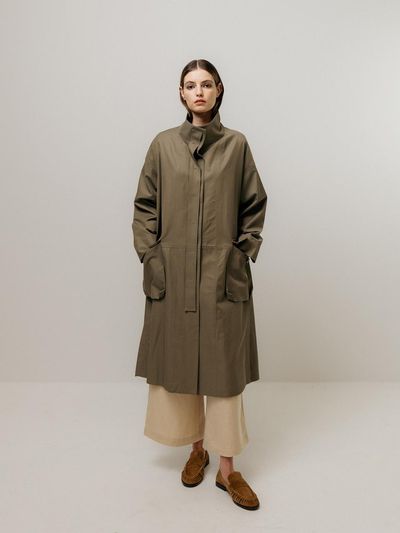 Emin & Paul Oversized Cotton-Viscose Mac Coat [Khaki]