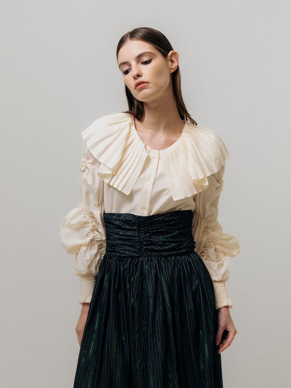 Emin & Paul Pleated Shirred Lapel Blouse [Buttery Yellow]