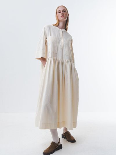 Emin & Paul Relaxed Cotton Corduroy Maxi Dress [Cream]