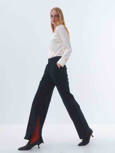 Emin & Paul Slim Fit Side Split Semi-Wide Trousers [Black]