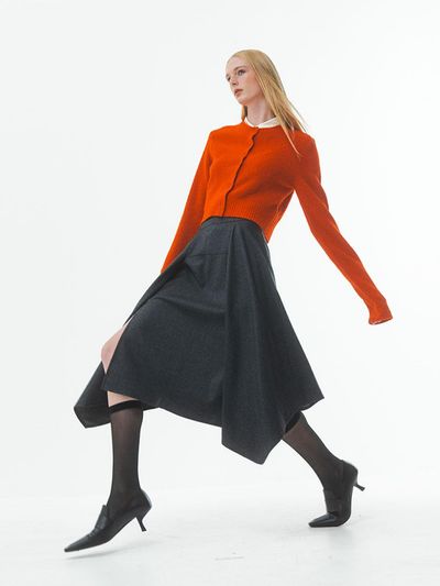 Emin & Paul Stripe Draped Wool Skirt [Grey]