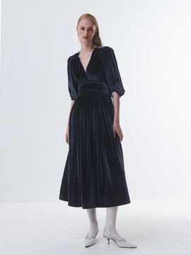 Emin & Paul Velvet V-neck Full Length Dress [Charcoal]