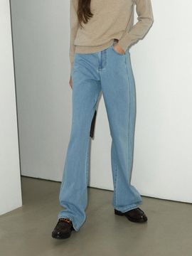 emkm Signature Semi-Wide High-Waisted Denim Pants [MIDDLE BLUE]