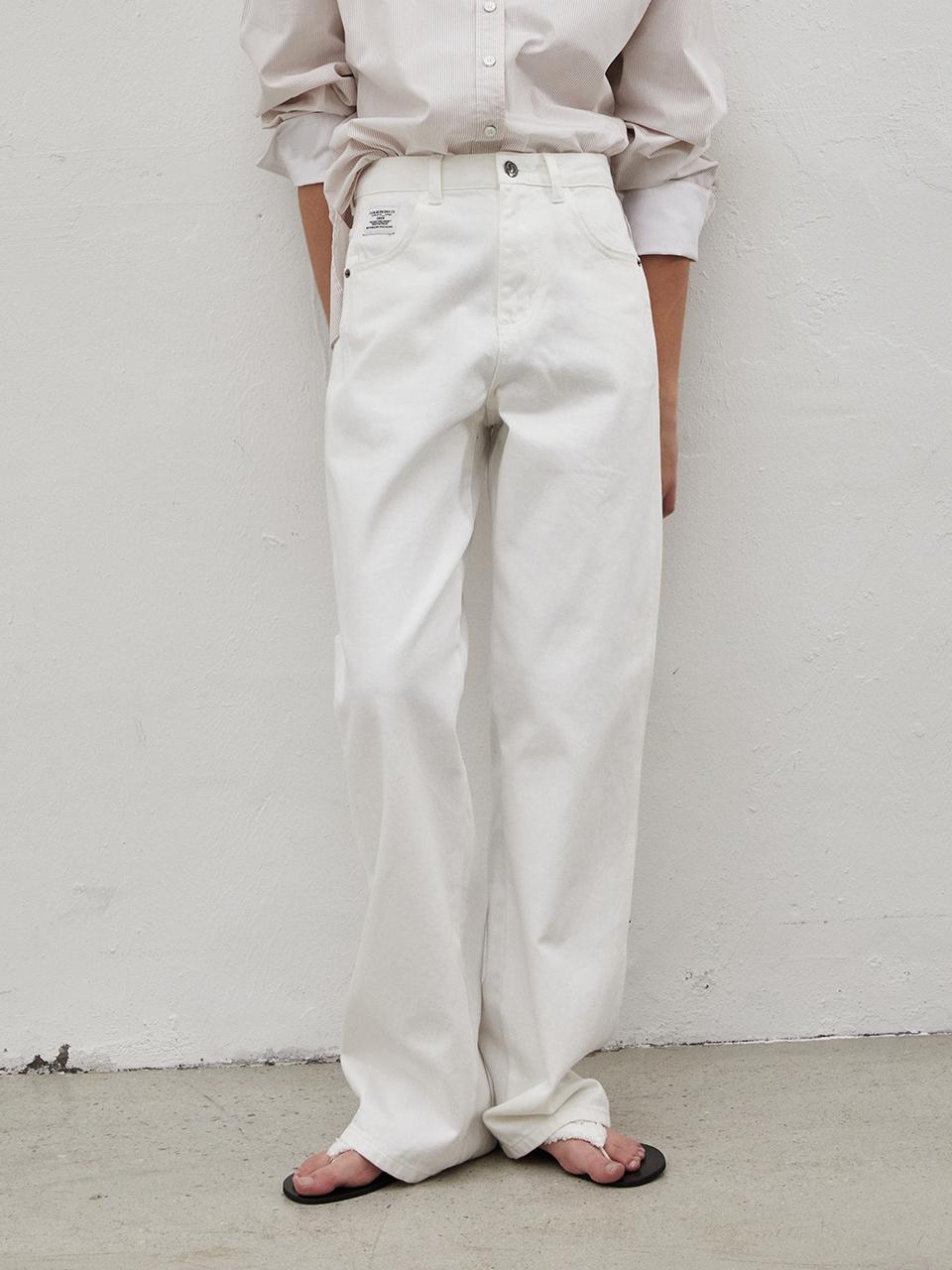 emkm Signature Semi Wide Denim Pants_WHITE