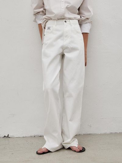 emkm Signature Semi Wide Denim Pants_WHITE