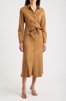 Emme Emme Long Sleeve Belted Midi Shirtdress
