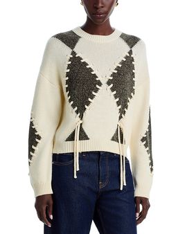 Emme Emme Wool Blend Whipstitched Argyle Sweater