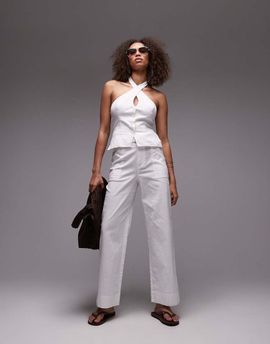 Emory Park Emory Park belt detail wide leg linen look pants in white - part of a set