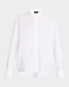 Emporio Armani Band-Collar Cotton Poplin Shirt