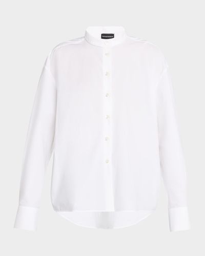 Emporio Armani Band-Collar Cotton Poplin Shirt