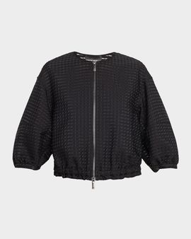 Emporio Armani Cropped Gingham Jacquard Blouson Jacket