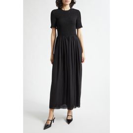 Emporio Armani Emporio Armani Black Techno Smocked Bodice Georgette Maxi Dress