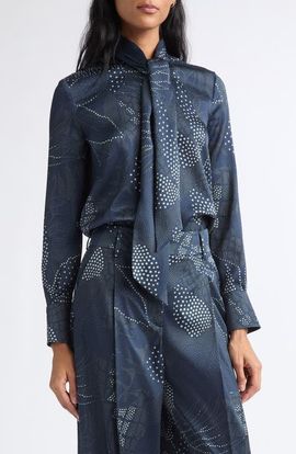 Emporio Armani Emporio Armani Dotted Floral Creponne Tie Neck Top