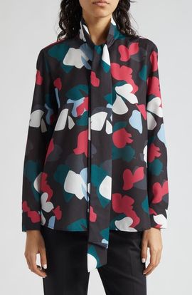 Emporio Armani Emporio Armani Floral Tie Neck Crepe Shirt