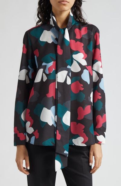 Emporio Armani Emporio Armani Floral Tie Neck Crepe Shirt