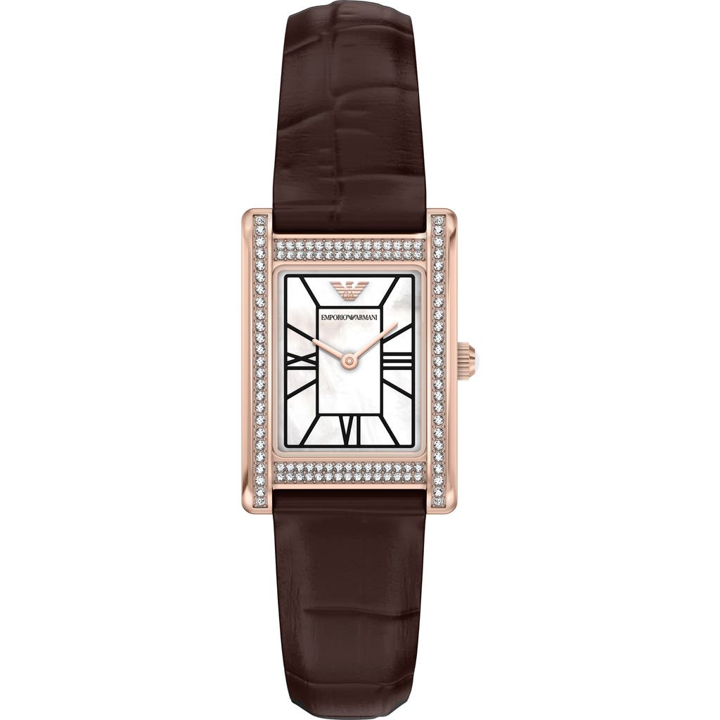 Emporio Armani Emporio Armani Genni Mother-of-Pearl Leather Strap Tank Watch, 22mm x 32mm
