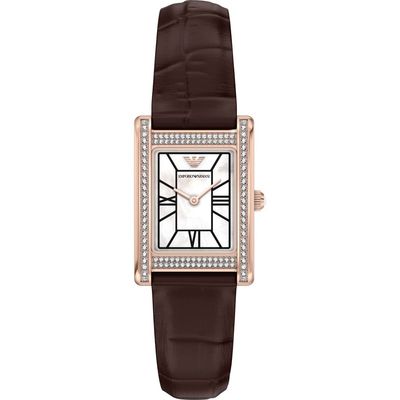 Emporio Armani Emporio Armani Genni Mother-of-Pearl Leather Strap Tank Watch, 22mm x 32mm